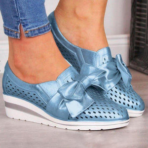 Women Casual Leather Flats BOWKNOT SNEAKERS