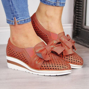 Women Casual Leather Flats BOWKNOT SNEAKERS