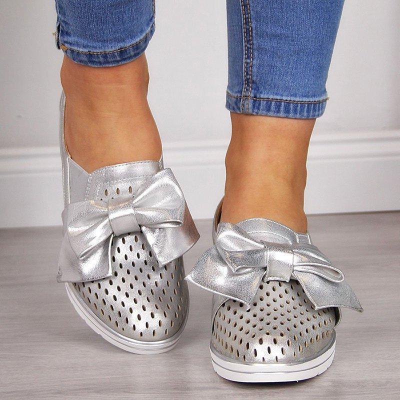 Women Casual Leather Flats BOWKNOT SNEAKERS