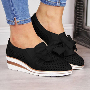 Women Casual Leather Flats BOWKNOT SNEAKERS