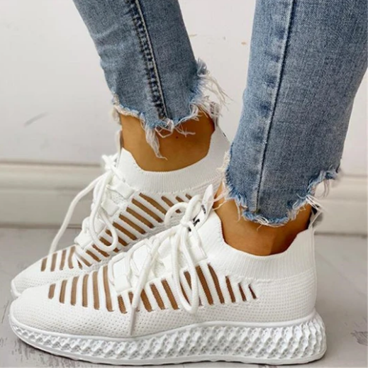 2023 New And Fashional Women's Net Surface Breathable Lace-Up Hollow Out Sneakers