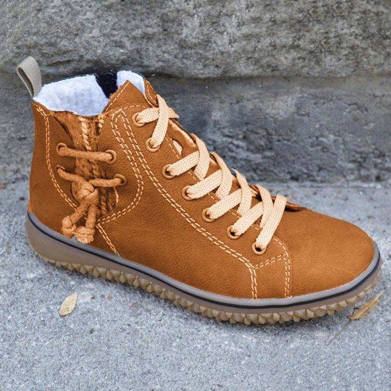 Round Toe Flat Heel Lace-Up Sneakers