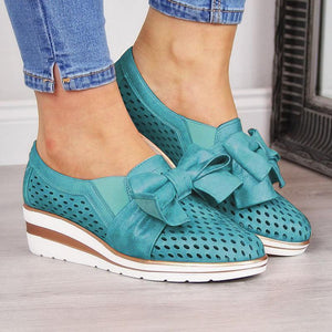 Women Casual Leather Flats BOWKNOT SNEAKERS