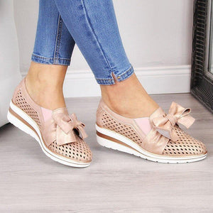 Women Casual Leather Flats BOWKNOT SNEAKERS