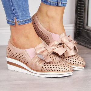 Women Casual Leather Flats BOWKNOT SNEAKERS