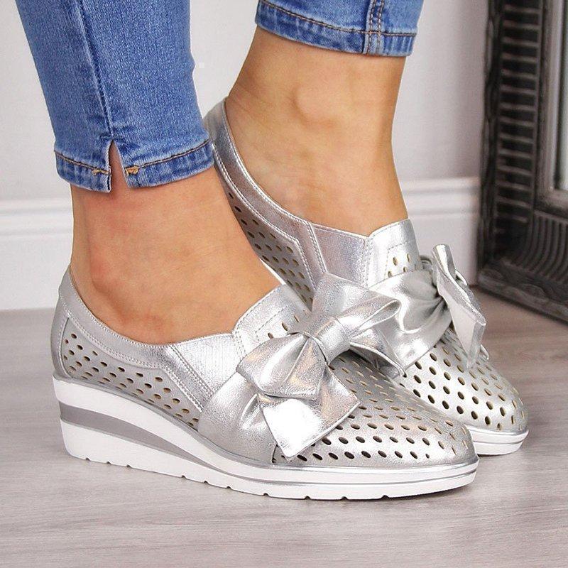 Women Casual Leather Flats BOWKNOT SNEAKERS