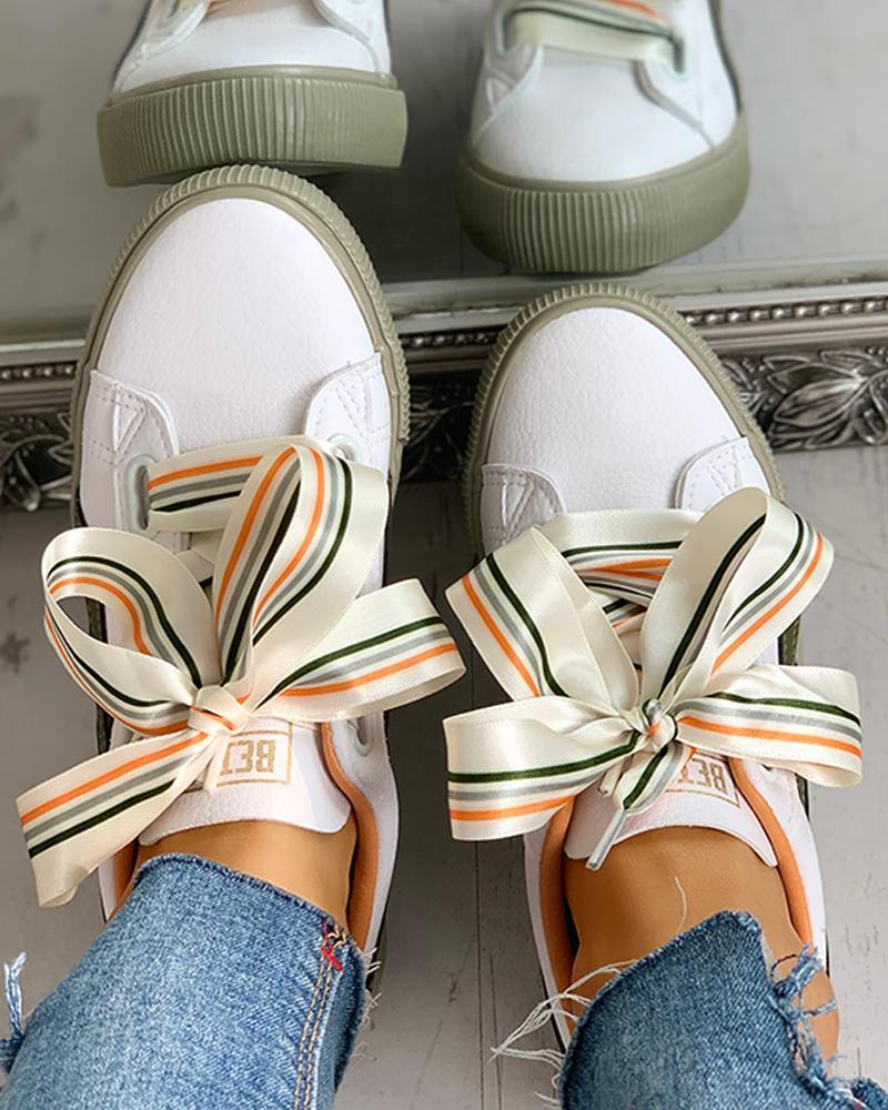 Colorful Ribbon Lace-Up Casual Sneakers