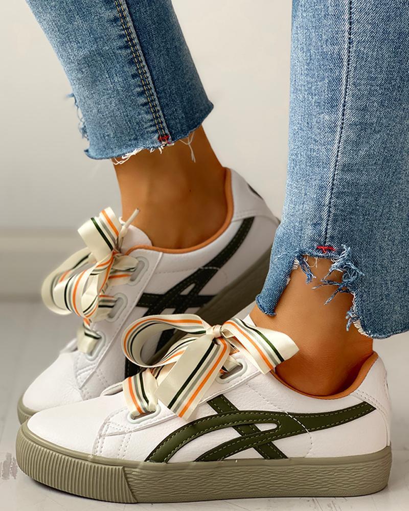 Colorful Ribbon Lace-Up Casual Sneakers