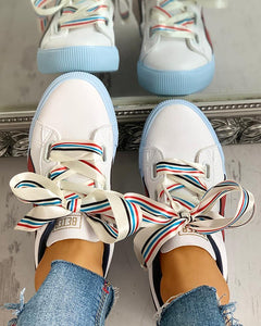 Colorful Ribbon Lace-Up Casual Sneakers